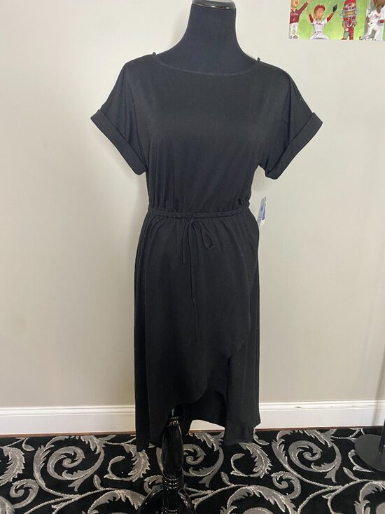 just be Dresses & Skirts - Just Be Midi Black Knit Dress High Low Pullover Elastic Waistband Size Medium